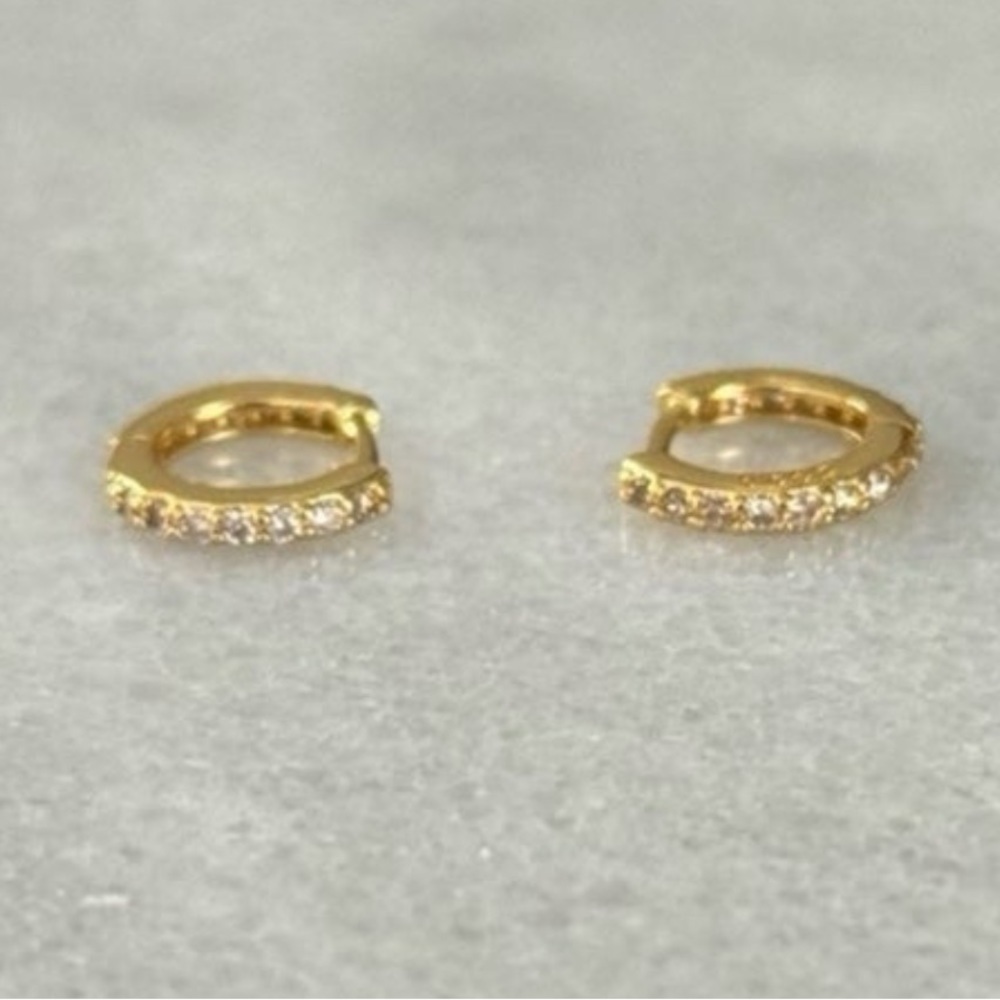 COPY - COPY - Gold Crystal Paved Mini Small Huggie Hoop Earrings Sterling Silve… - Picture 2 of 5
